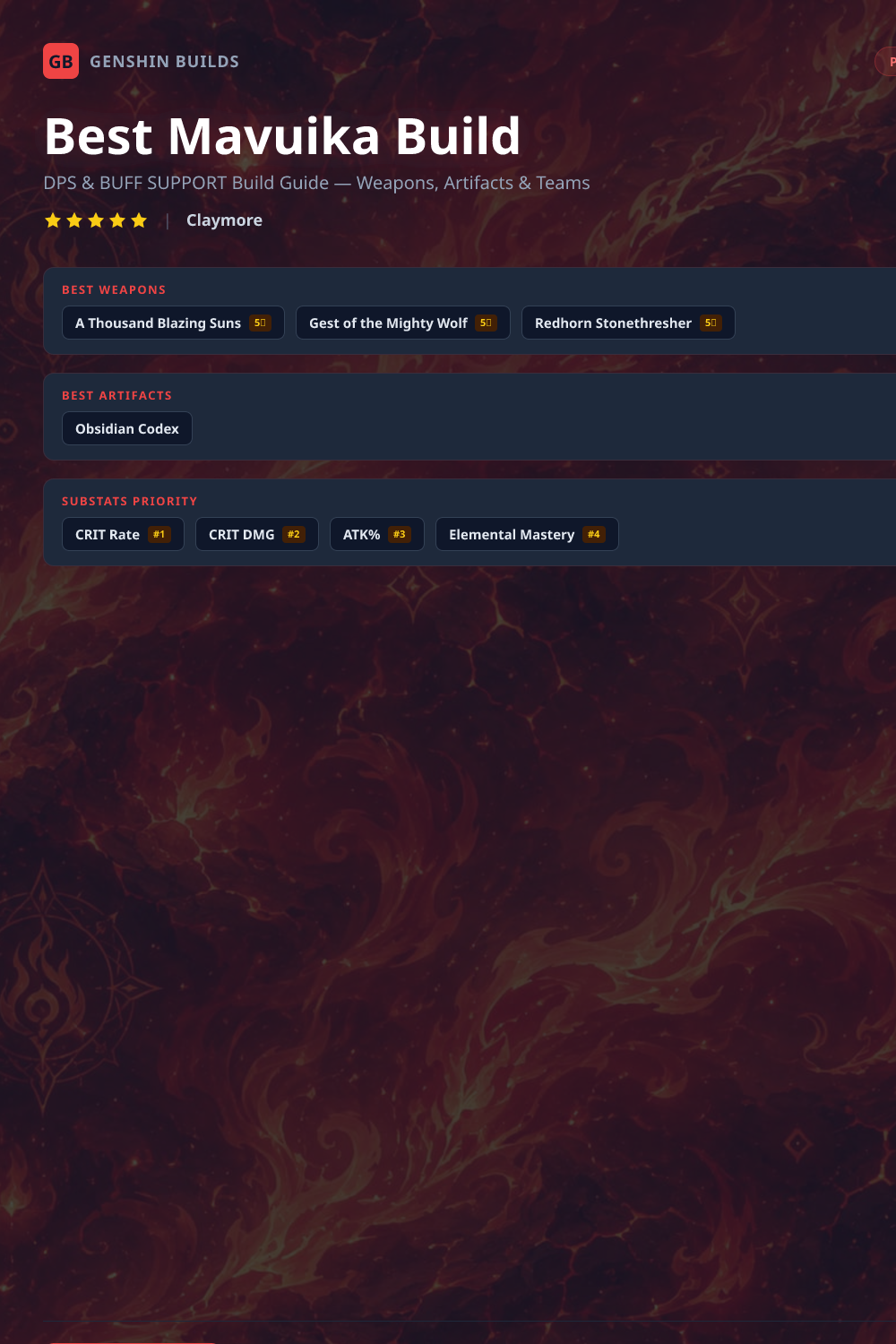 Best Mavuika Build: Weapons, Artifacts & Teams